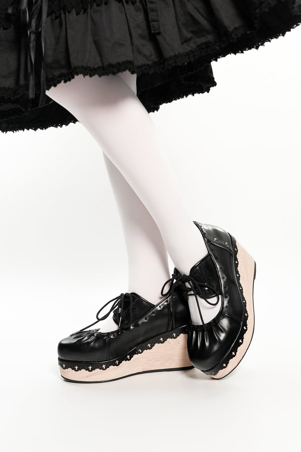 Gothic Lace Wood Grain Platform Wedge Shoes