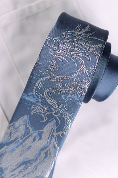 Snow Mountain Dragon Jacquard Tie