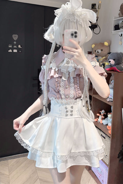 Cherry Short-Sleeve Shirt and Skirt Set-Up