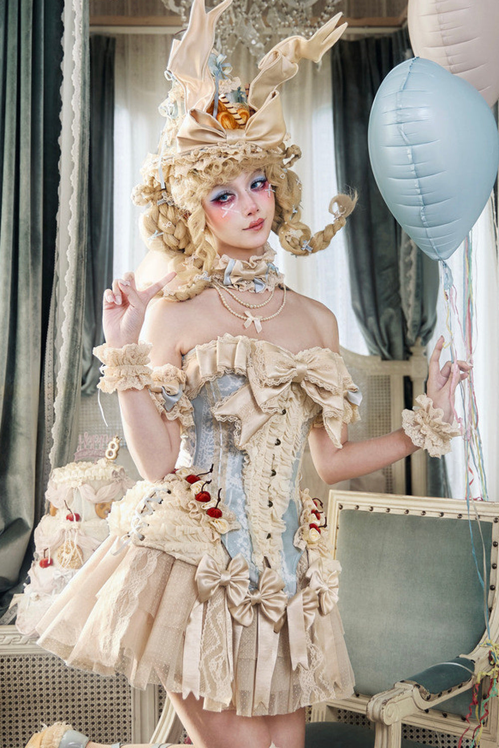 French Rococo Cake Corset Camisole With Accessory Set-Up