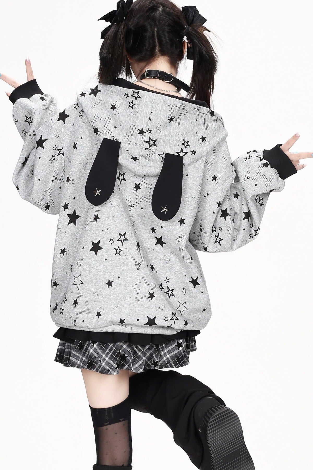 Star Print Hooded Sweatshirt Jacket
