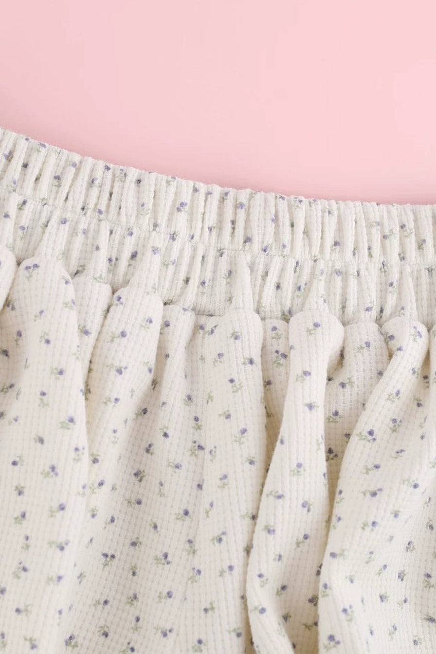 White Floral Layered-Look Top and Bubble Pants Set-Up