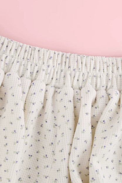 White Floral Layered-Look Top and Bubble Pants Set-Up