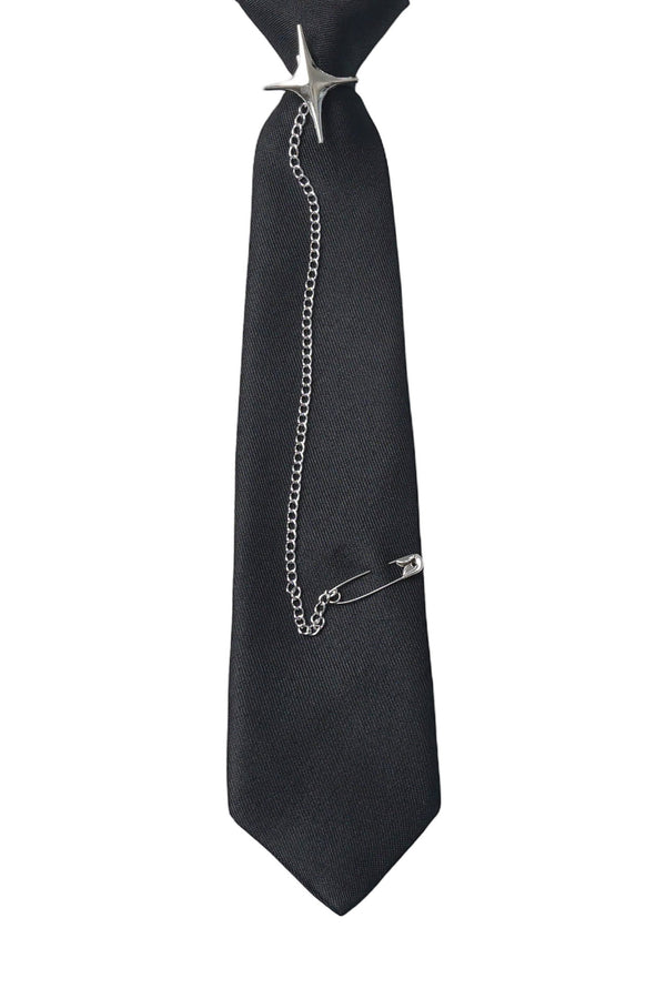 Black Gray Color Block Chain Tie Sweatshirt And Pants Set-Up