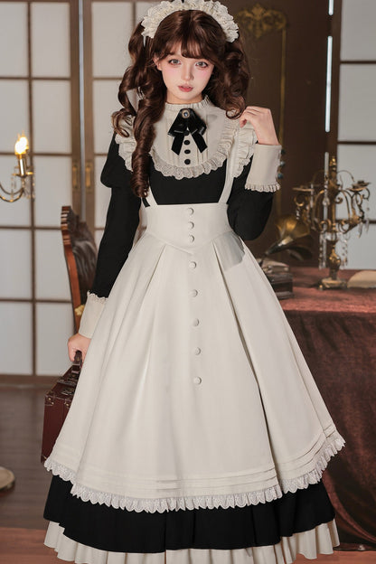 Robe tablier de soubrette à col montant