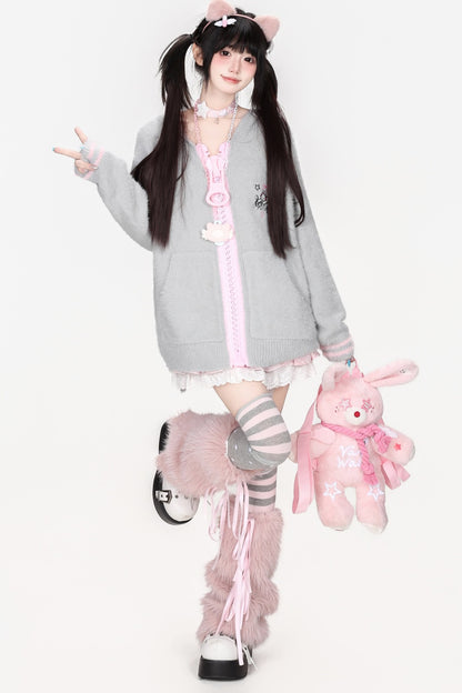 Mohair-Strickjacke mit Hasenohren