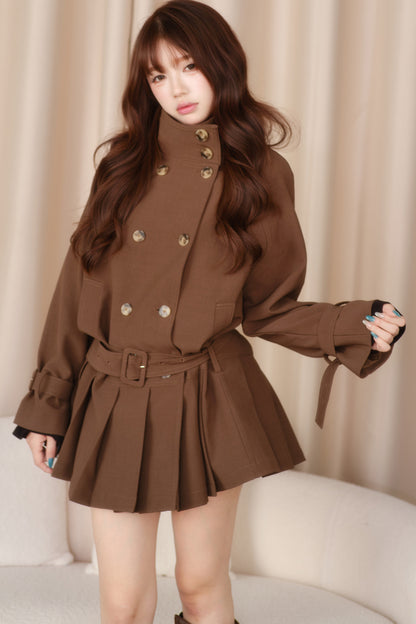 Giacca trench con cintura e orlo plissettato