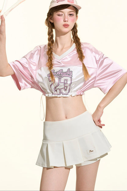 ピンクサテンスポーツTシャツ