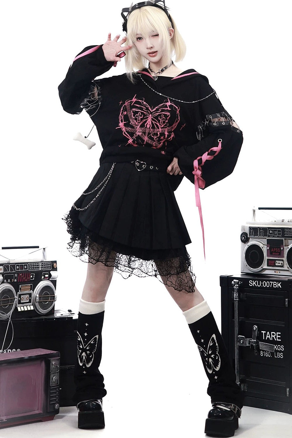 Dark Subculture Butterfly Sweatshirt + Skirt