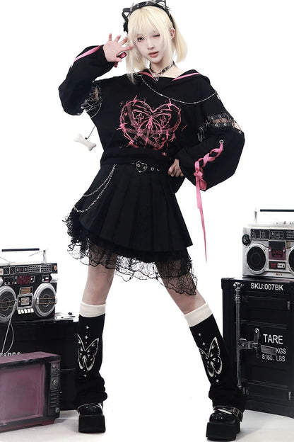 Dark Subculture Butterfly Sweatshirt + Skirt