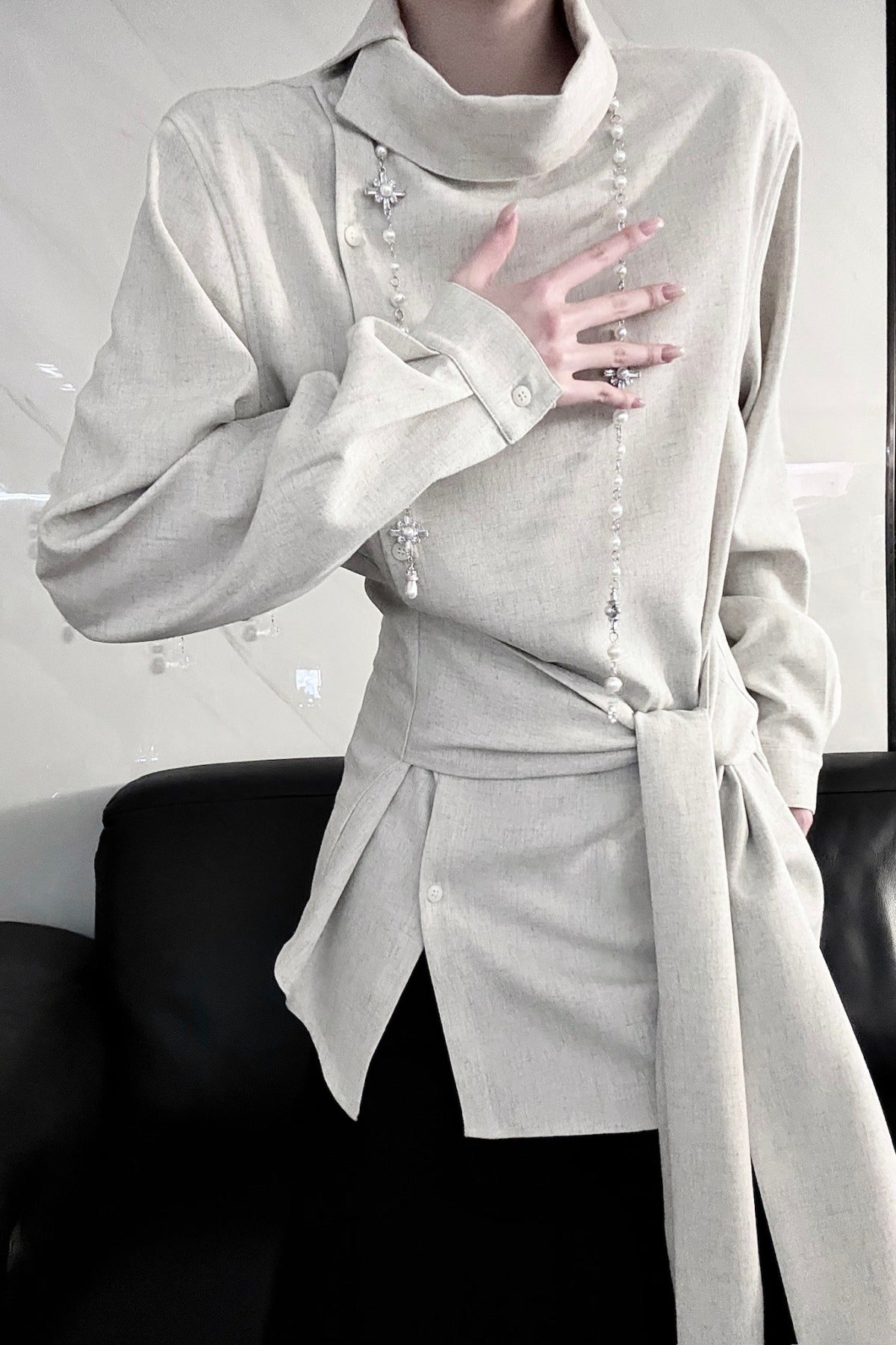Long Sleeve Diagonal Placket Shirt