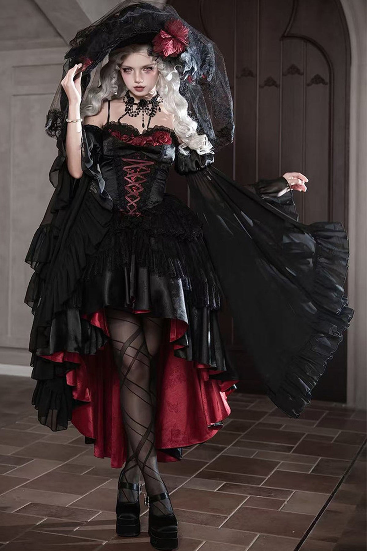 Gothic Red Black Evening Dress