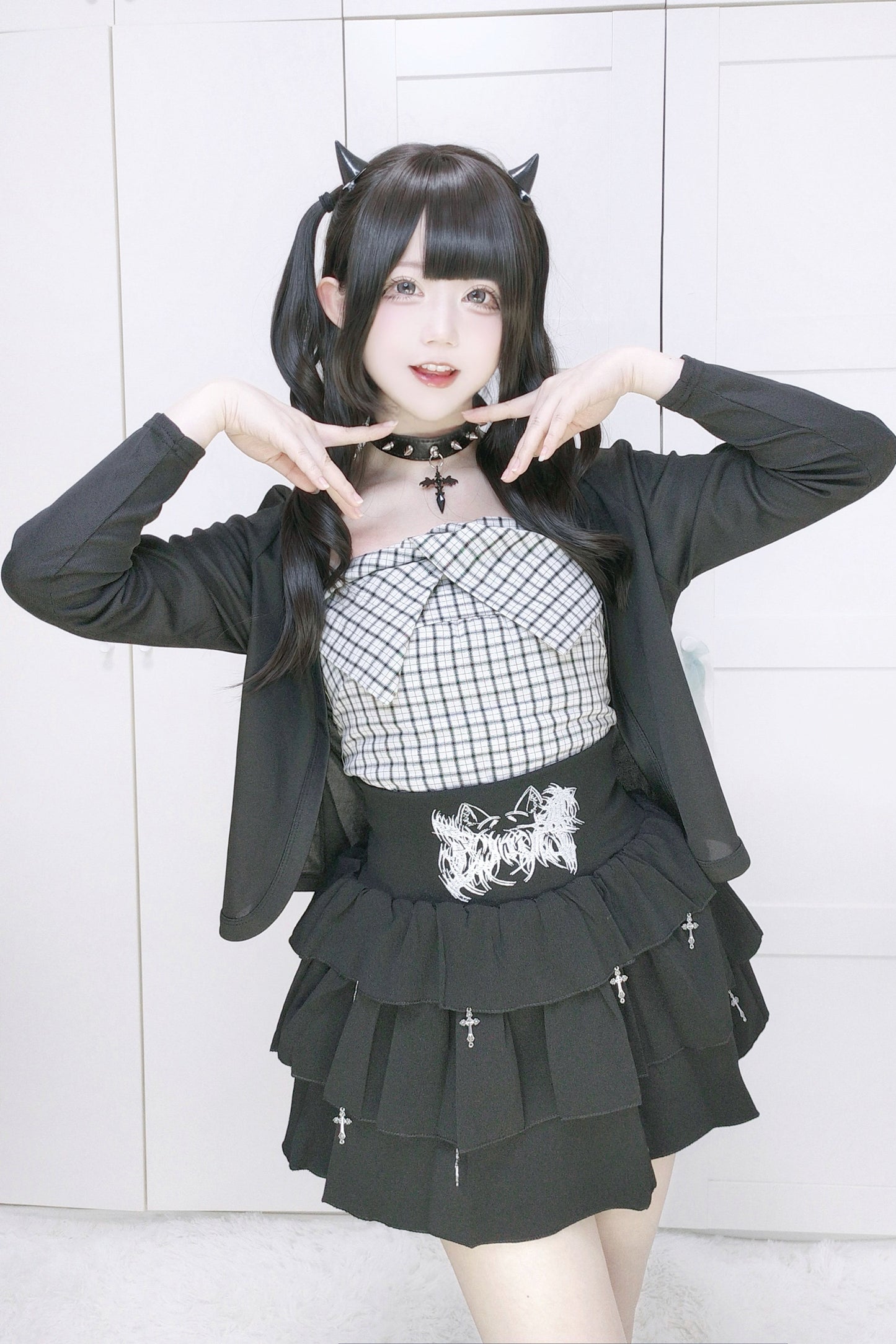 Plaid Camisole Jacket and Cross Skirt Set-Up