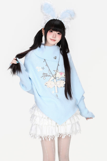Pullover mit hohem Kragen und asymmetrischem Cape