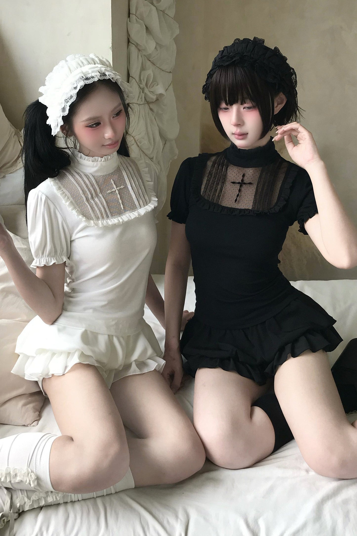 Gothic Floral Mesh Skirt Set-Up