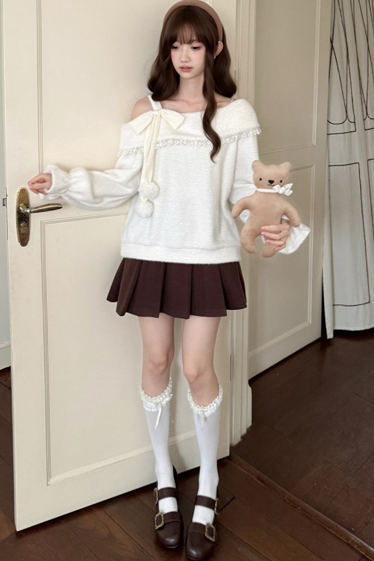 Off-Shoulder Knit Sweater and Skirt Set
