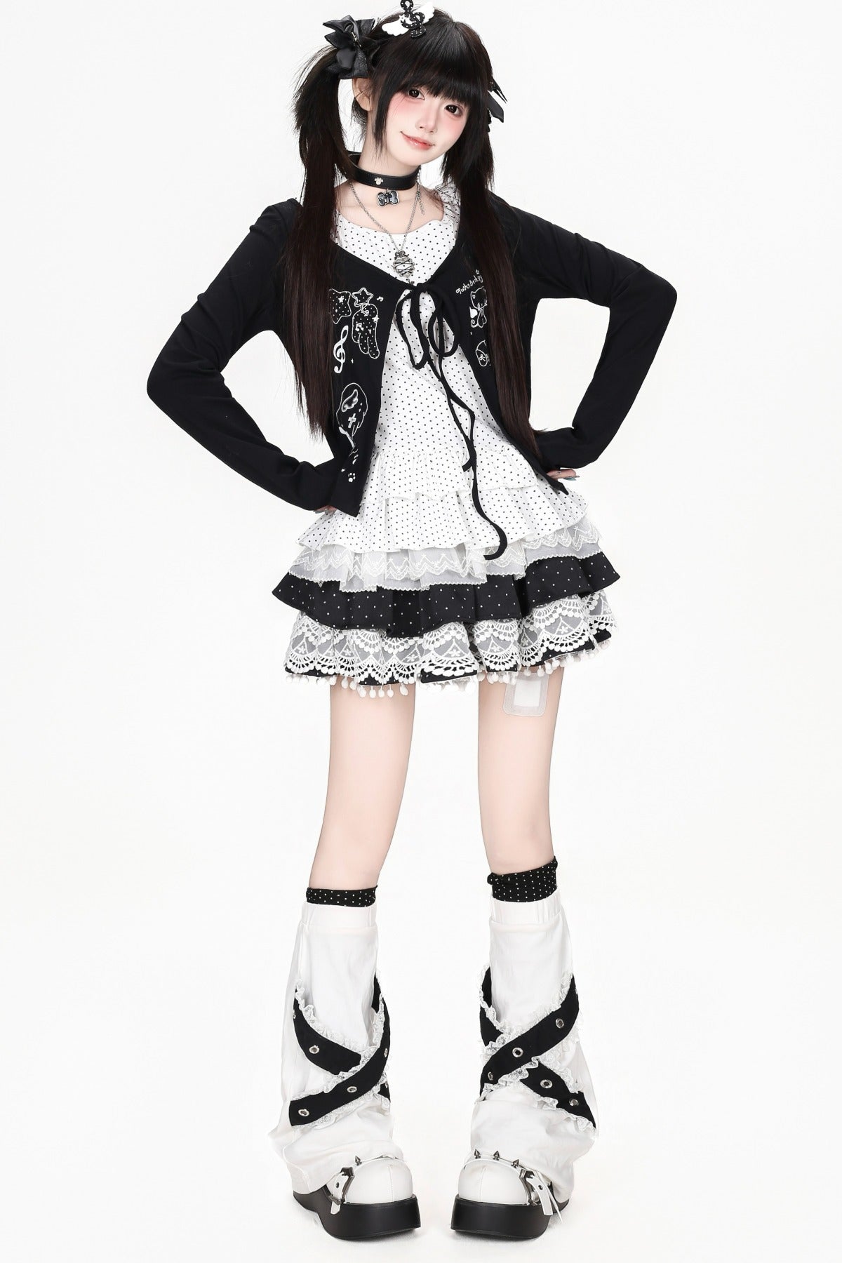 Black White Lace Polka Dot Skirt