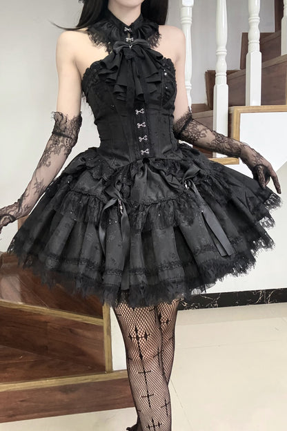 Silver Moon Thorn Halter Gothic Lolita Set