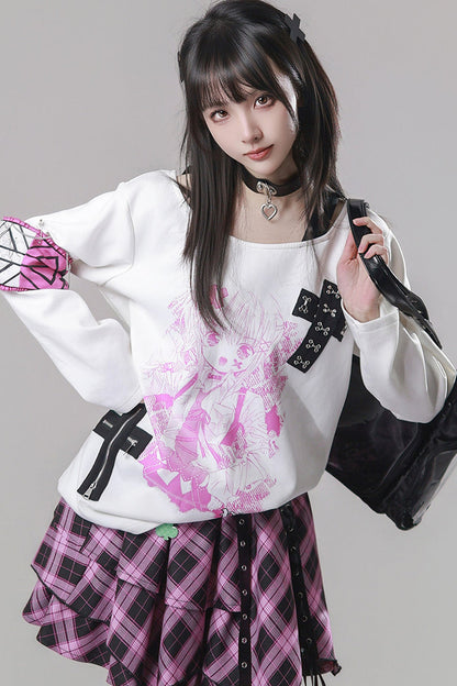 Cross-Decorated Armband Shoulder Strap T-Shirt
