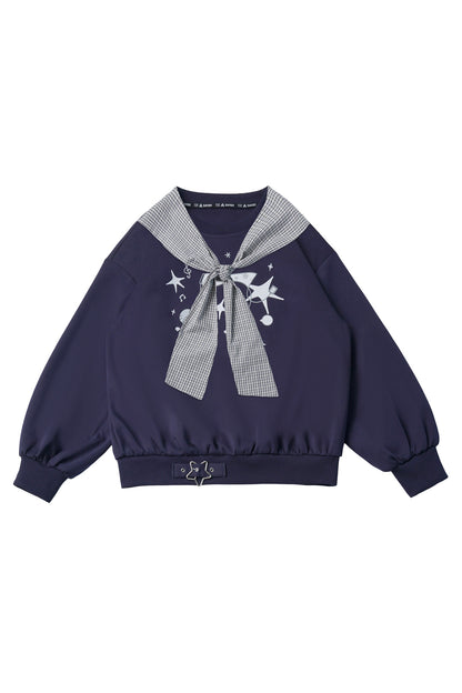 Star Plaid Shawl Sweatshirt Skirt Set-Up