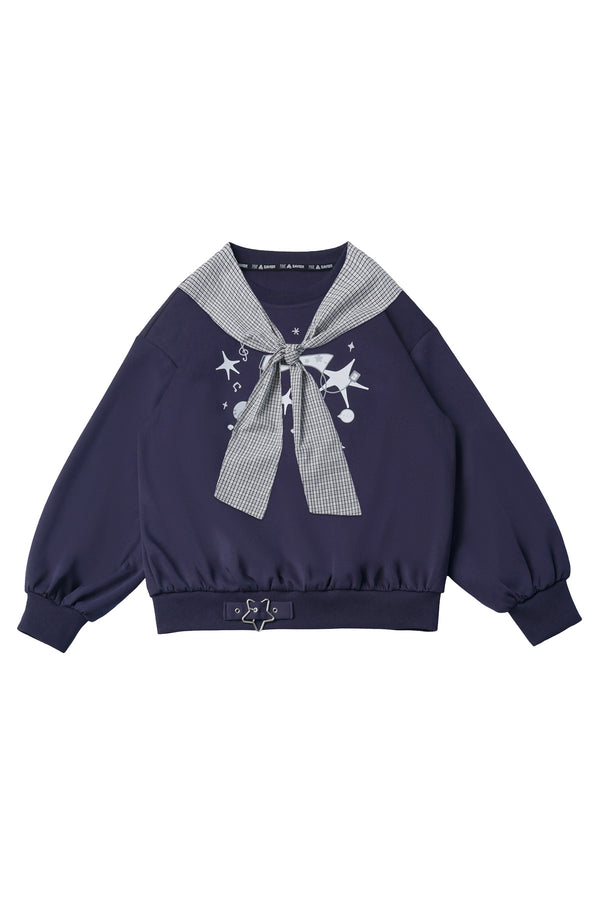 Star Plaid Shawl Sweatshirt Skirt Set-Up