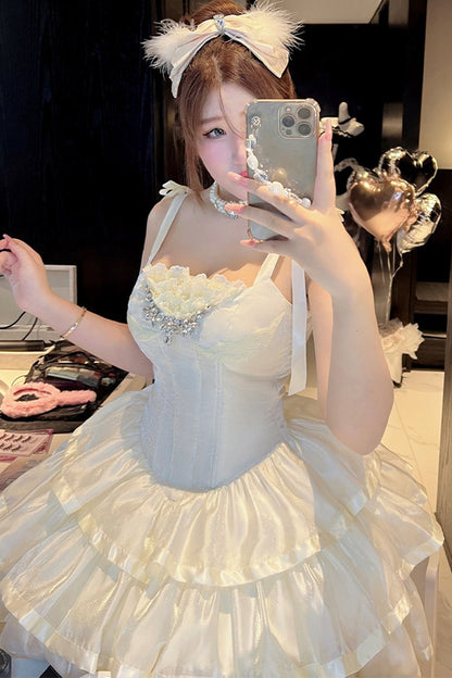 Elegant Floral Satin Ribbon Lolita Dress