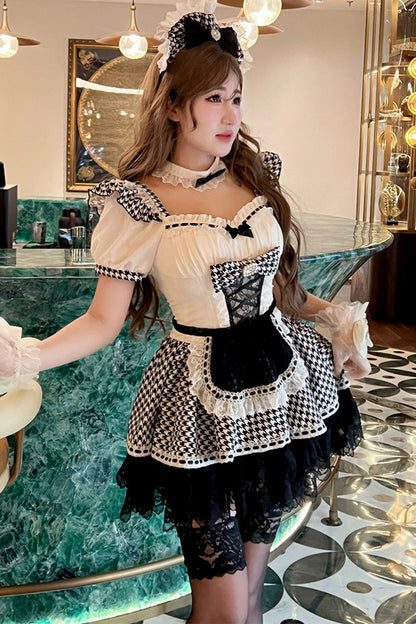 千鳥リボンドールメイドロリータドレス