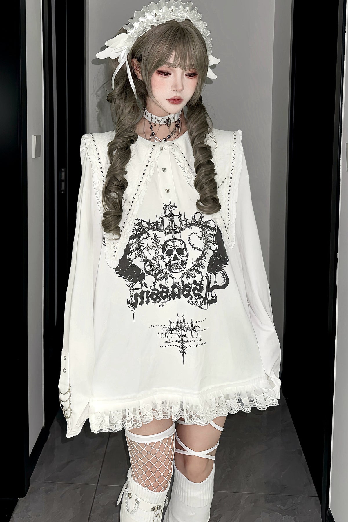 Skull Print Long Sleeve Dress