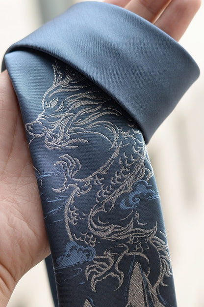 Snow Mountain Dragon Jacquard Tie