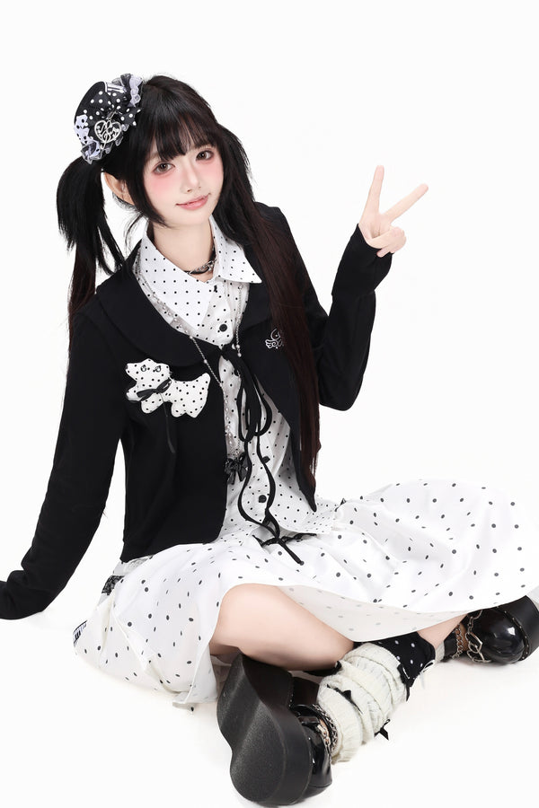 Polka Dot Lapel Shirt and Skirt Set-Up