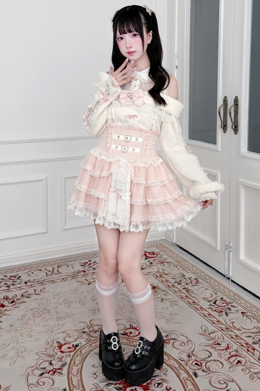 Style Lace Plush Off-Shoulder Sweater With Skirt and Top Set-Up