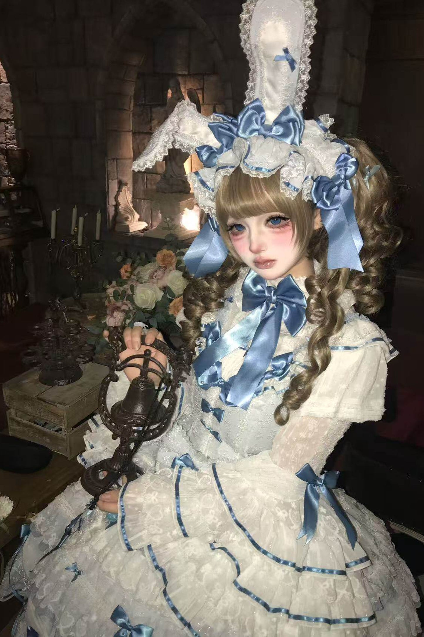 [Pre-order Deadline: July 13] Blue x White / Red x Pink Sweet Lolita Rabbit Series Accessories (Rabbit Ears Headband Tail Ribbon Train)