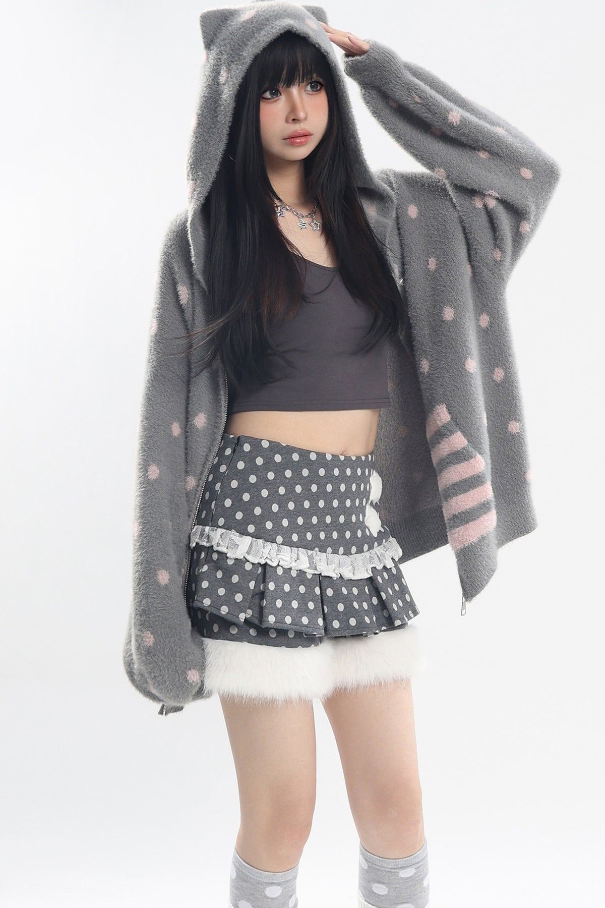 Cat Ear Polka Dot Star Stripe Cardigan