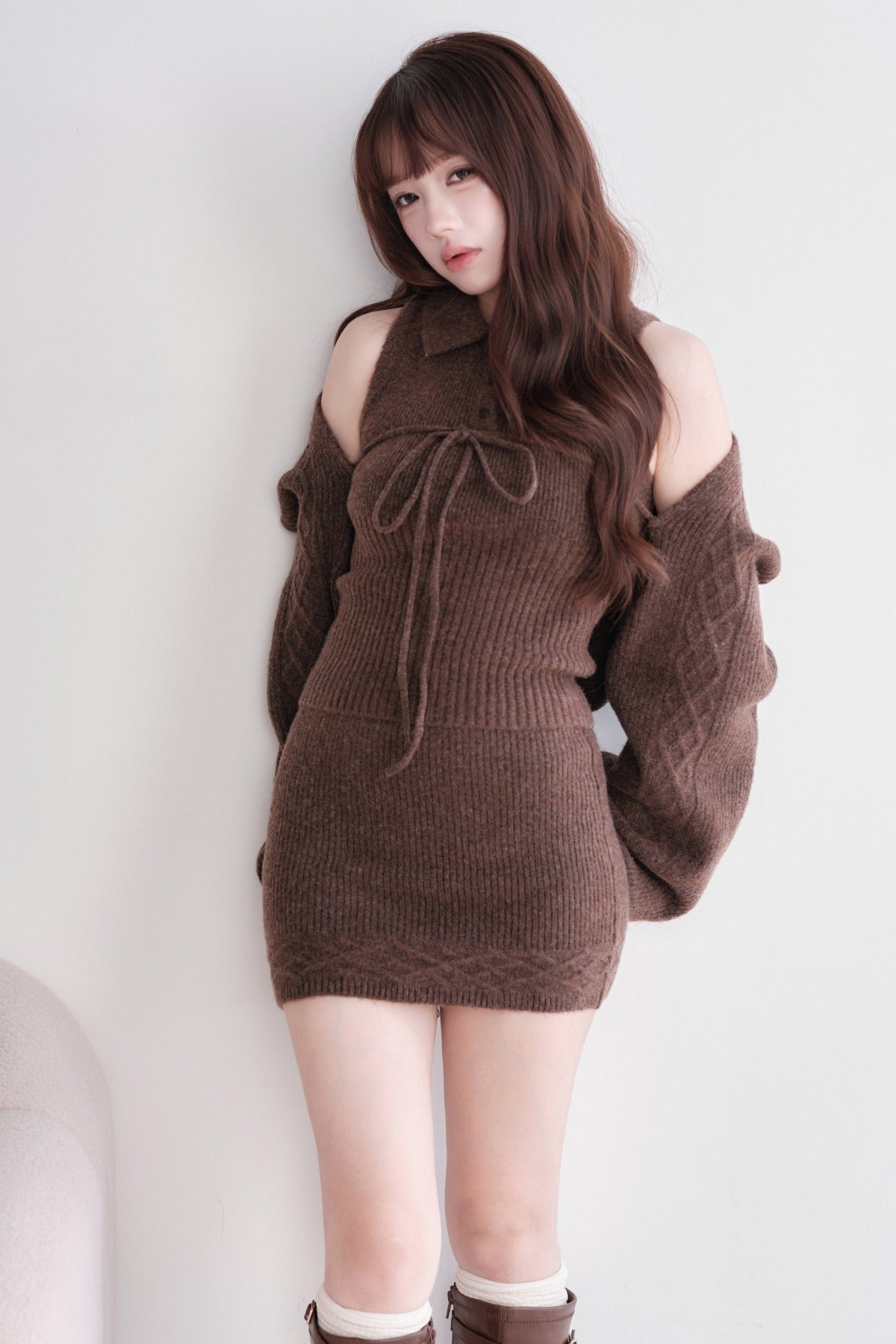 Ribbed Knit Top and Mini Skirt Set