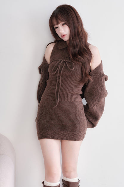 Ribbed Knit Top and Mini Skirt Set