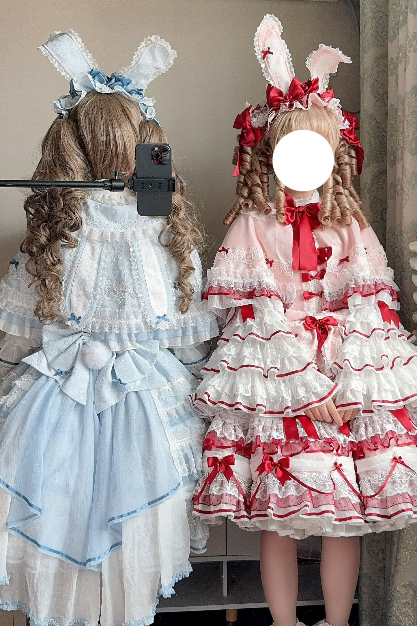 [Pre-order Deadline: July 13] Blue x White / Red x Pink Sweet Lolita Rabbit Series Accessories (Rabbit Ears Headband Tail Ribbon Train)