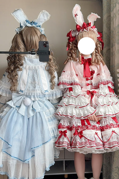 [Pre-order Deadline: July 13] Blue x White / Red x Pink Sweet Lolita Rabbit Series Accessories (Rabbit Ears Headband Tail Ribbon Train)