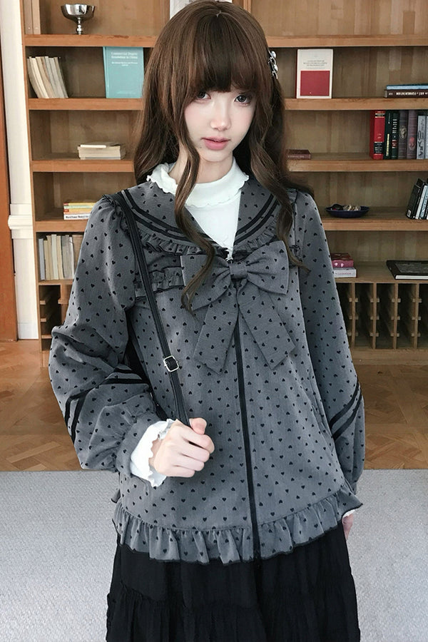 Gray Heart Dot Jacket and Skirt Set
