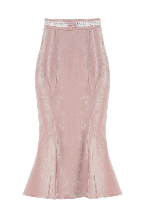 Velvet Off-Shoulder Top and Pink Bodycon Long Skirt Set-Up
