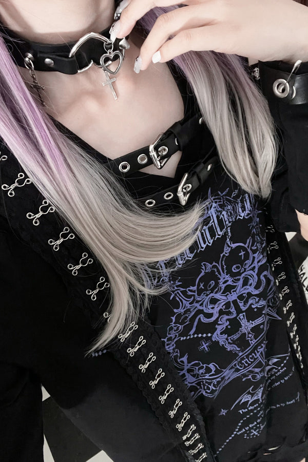 Broken Heart Double Skull Distressed T-Shirt