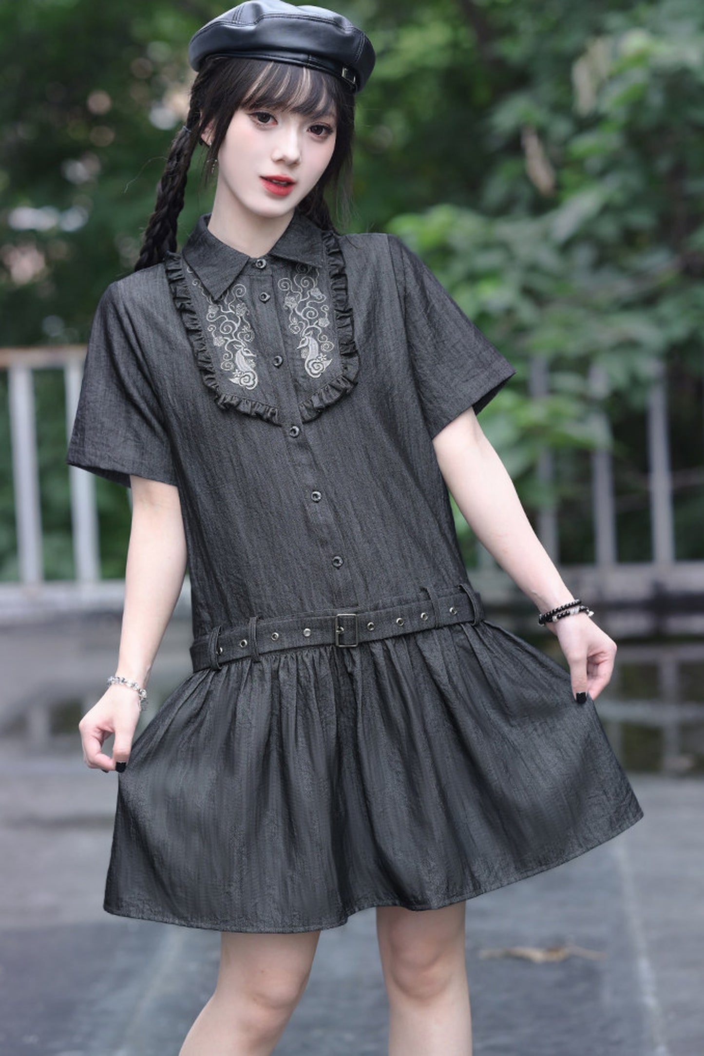 Vintage-Retro-Rüschen-Hemdkleid
