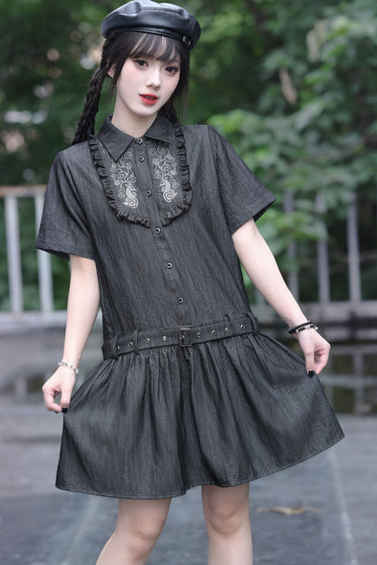 Vintage-Retro-Rüschen-Hemdkleid