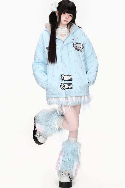 Printed Bear Cat Ear Cotton Jacket