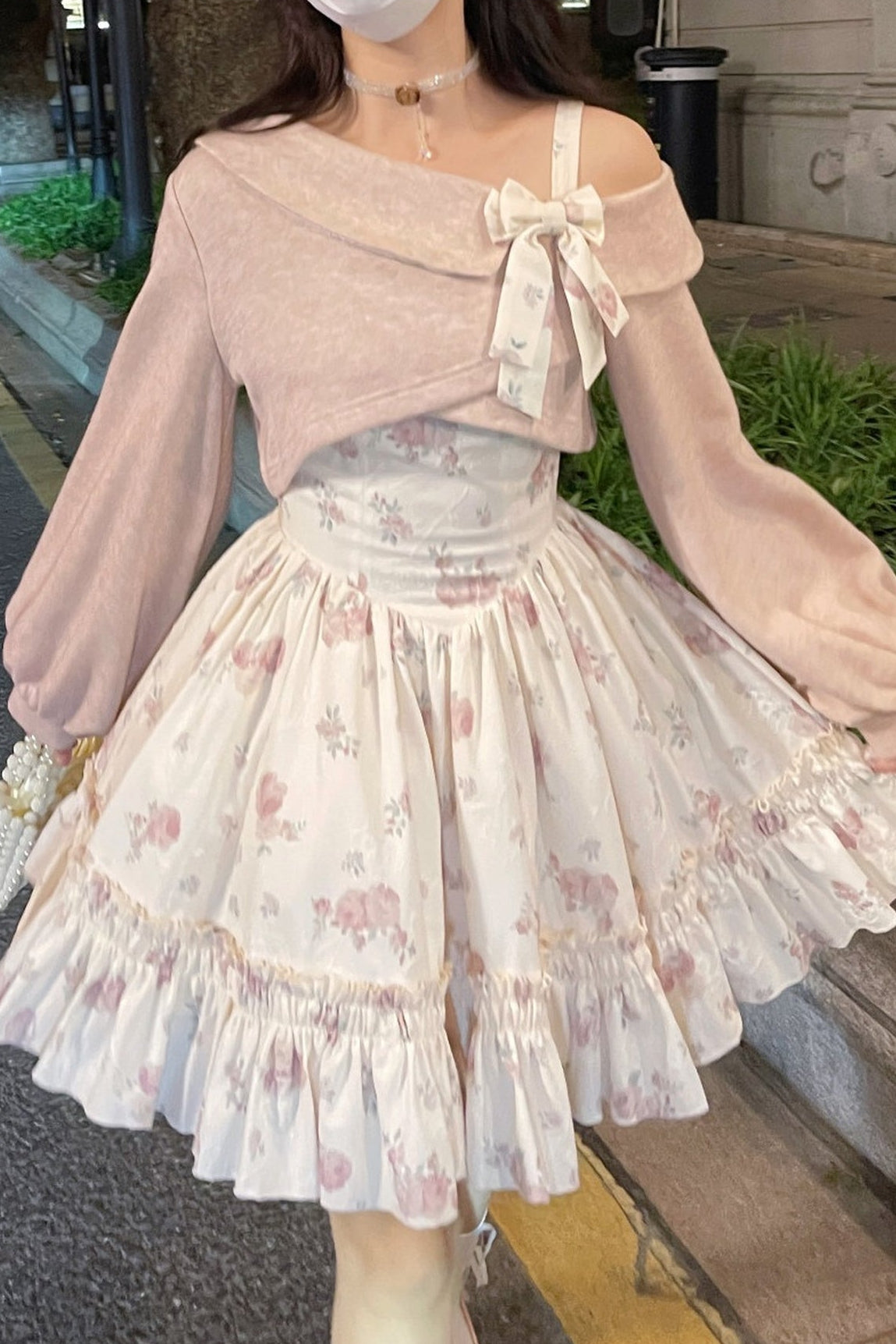フローラルコーデュロイサスペンダードレスセット