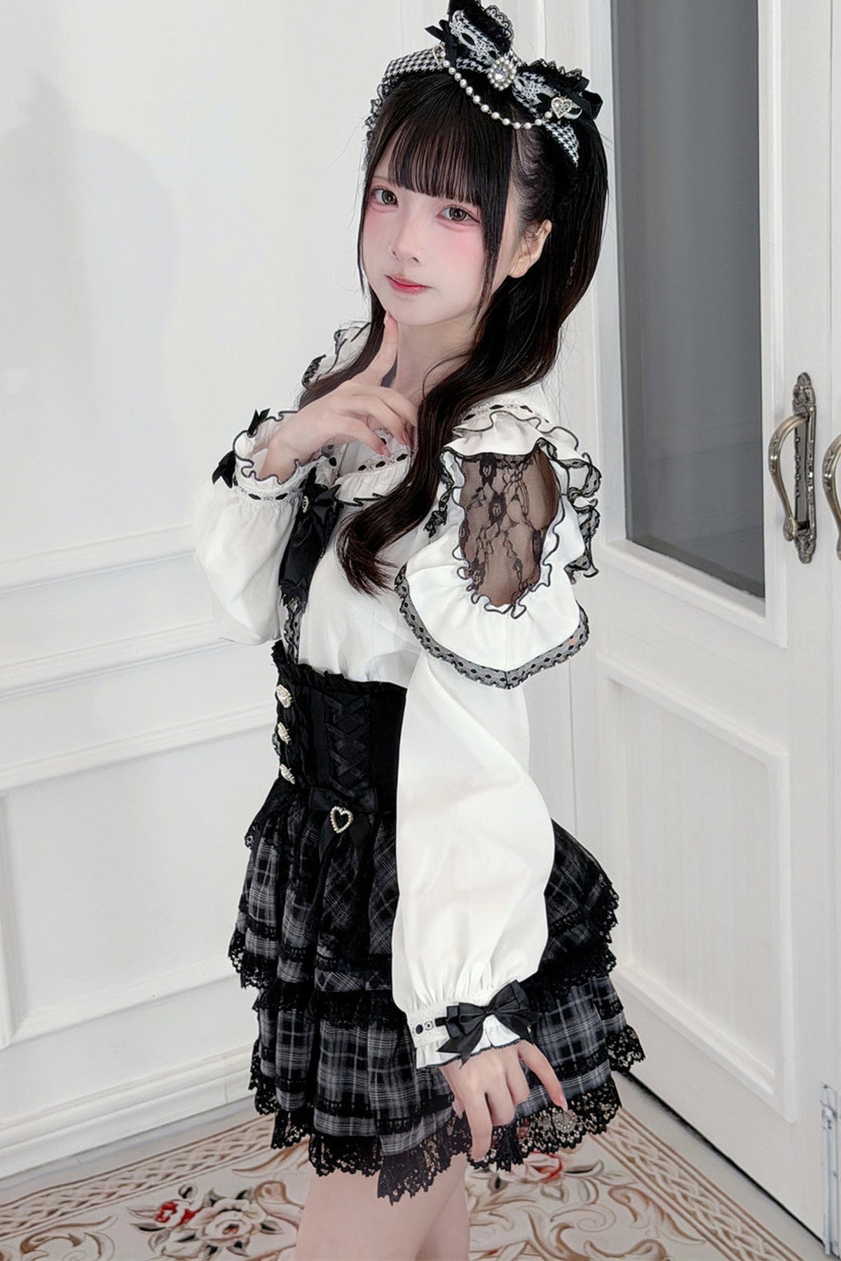 Plaid Ruffle Shirt and Skirt Set-Up