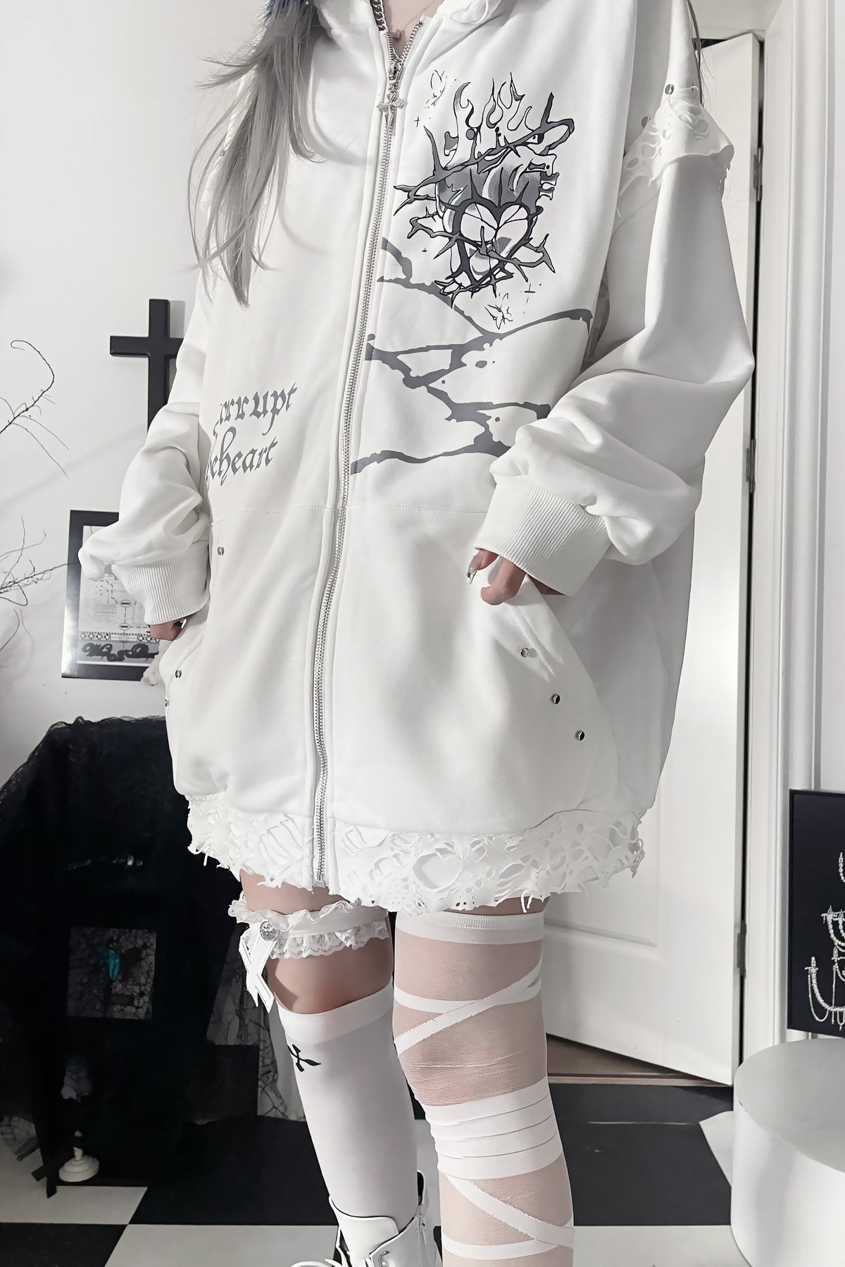Veste ample à capuche avec oreilles de chat