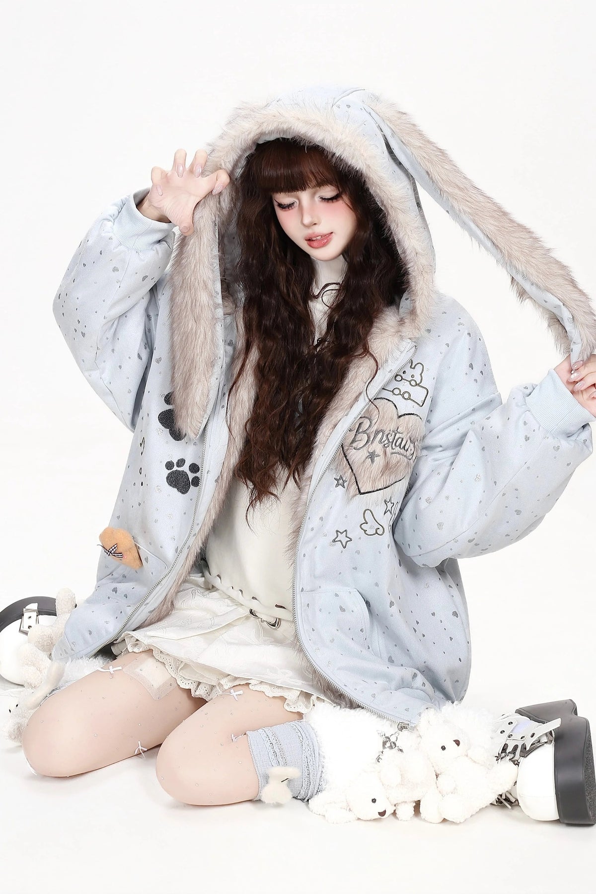 Veste matelassée à capuche avec oreilles de lapin