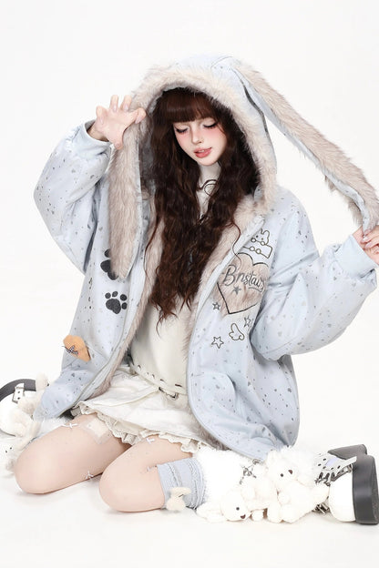 Veste matelassée à capuche avec oreilles de lapin