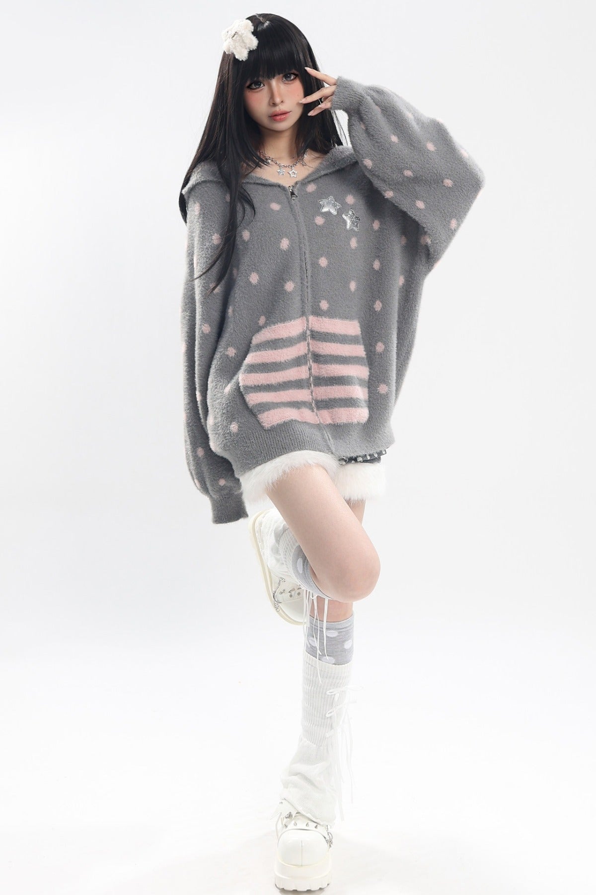 Cat Ear Polka Dot Star Stripe Cardigan