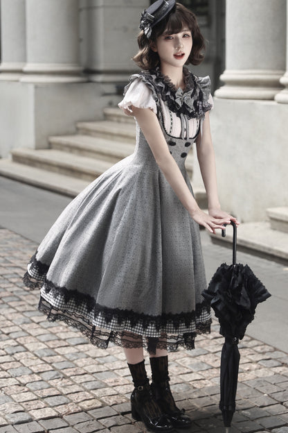 Ruffle Collar Shirt and Dress Set-Up